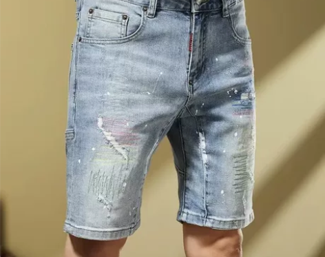 夏季薄款破洞牛仔短裤男潮牌修身五分裤韩版修...