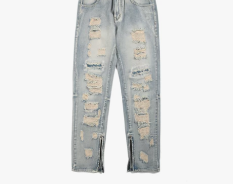 YORAINBOW 水洗做旧破洞补丁牛仔裤...