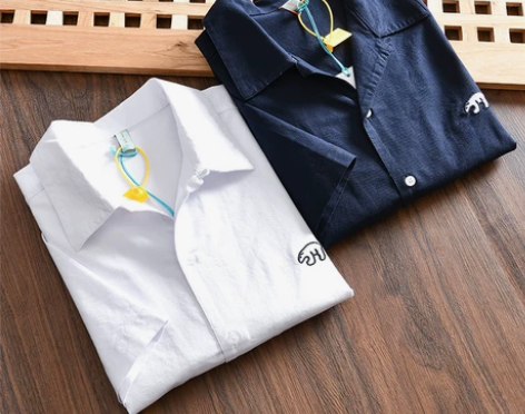 夏季外贸男士时尚休闲纯棉宽松翻领短袖衬衫潮...