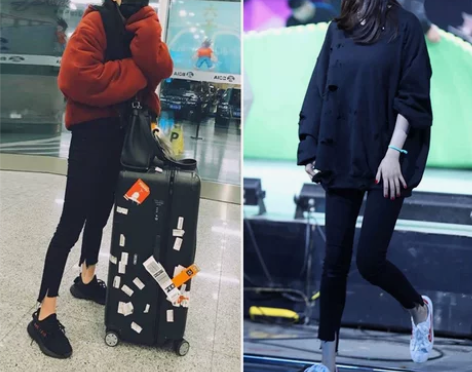 阶梯牛仔裤~ 弹力高腰九分不规则高低脚杨幂...