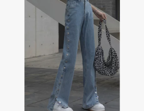 日本代购SLY 侧排扣牛仔裤女 新款高腰显...