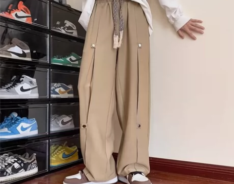 日系复古工装裤男春秋宽松大码阔腿垂感直筒拖...