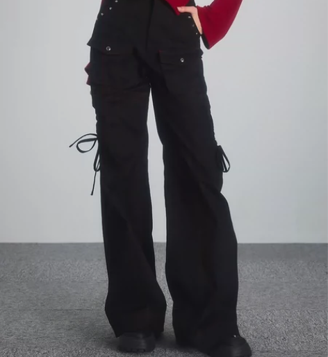 ARTBRUT铆钉复古撞色线工装裤女辣妹直...