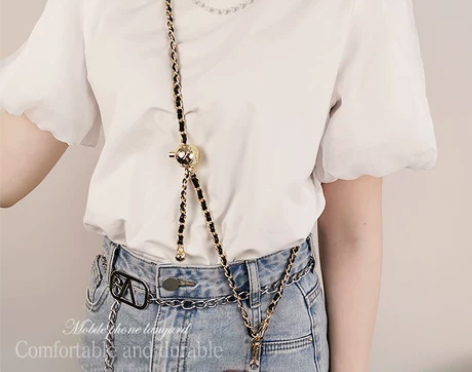 手机挂绳长款小香风皮卡链斜挎可背女款挂件夏...