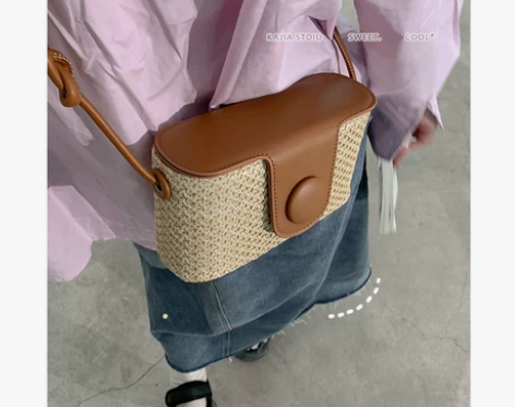 小众草编包包女夏季2022新款时尚撞色编织...