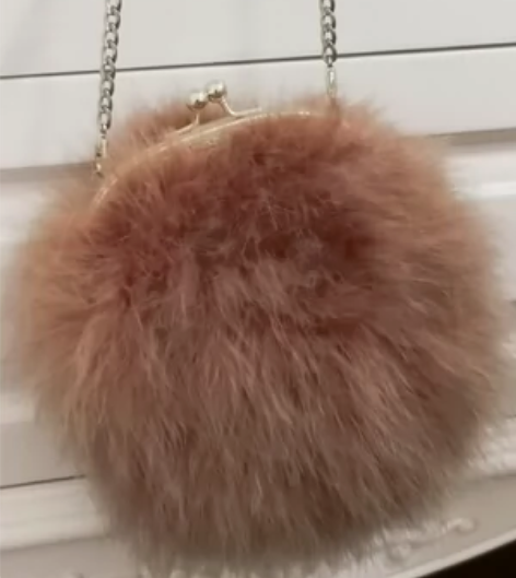 皮草毛毛绒小包包斜挎单肩圆形链条秋冬女斜跨...