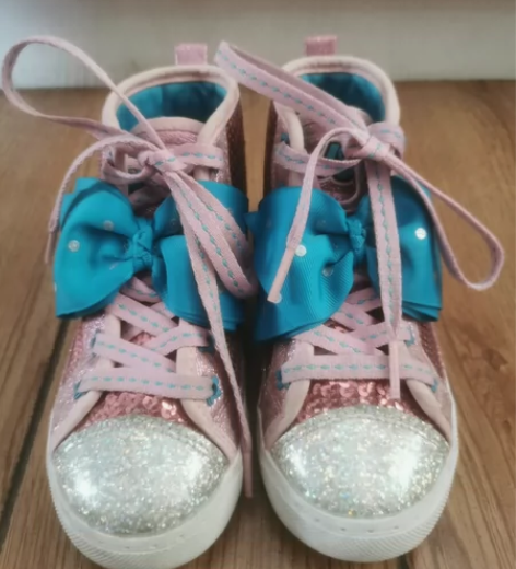 二手闲置女童高帮大蝴蝶结亮片帆布鞋28.5...
