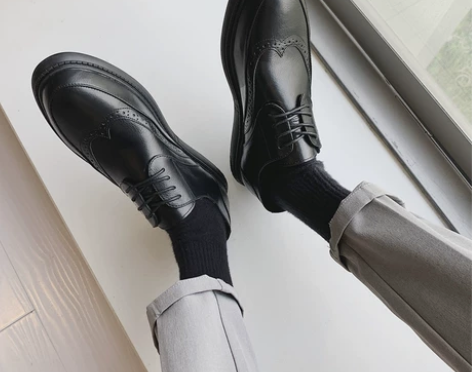 夏季休闲皮鞋男韩版潮流商务正装英伦布洛克男...