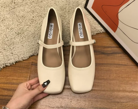 LmGe~小香风方头浅口粗跟单鞋女夏季复古...