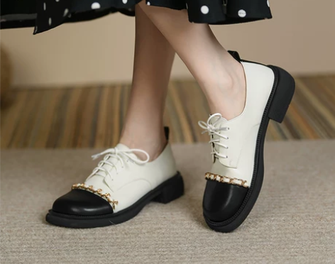 2023春季新款粗跟玛丽珍复古真皮平底单鞋...