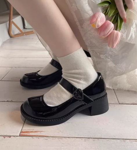 黑色高级感粗跟小皮鞋女2023年夏季新款法...