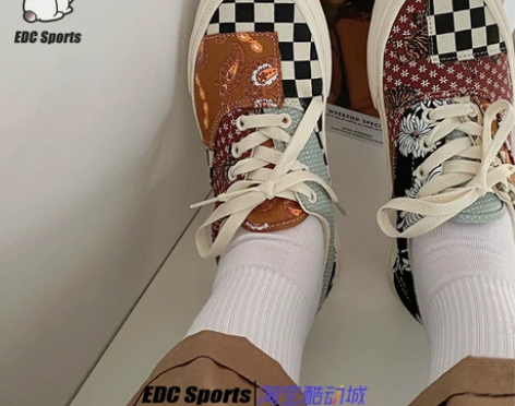 范斯VANS Era腰果花补丁不对称棋盘格...