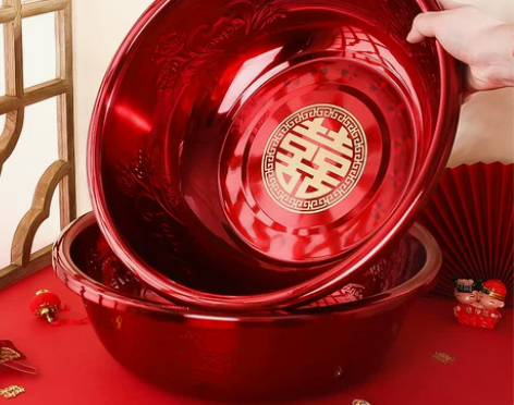 喜盆新娘陪嫁结婚脸盆洗漱套装家用红盆一对嫁...