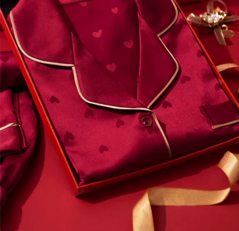 浪莎结婚睡衣情侣夏季男女新婚大红色冰丝长袖...