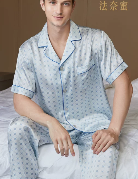 重磅真丝睡衣男士夏季短袖两件套装 100%...