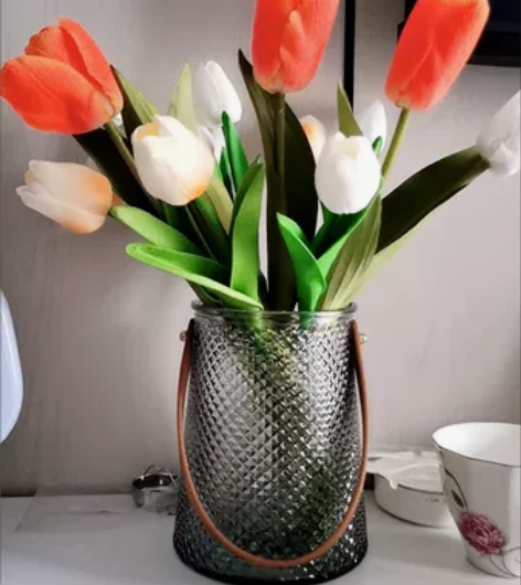 复古手提玻璃花瓶简约水培鲜花干花插花瓶创意...