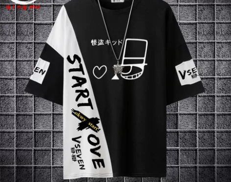 漫画名侦探柯南短袖t恤男夏潮牌动漫印花宽松...