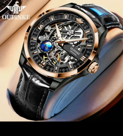 明星同款欧品客品牌手表自动机械表镂空夜光真...