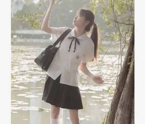台湾校服套装附中学生jk制服白衬衫风琴褶高...