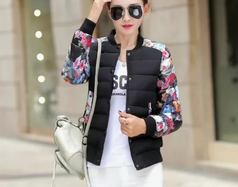 时尚休闲百搭个性印花棒球棉服穿了两次，长胖...