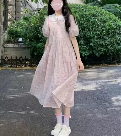 法式小个子初恋奶甜碎花连衣裙女学生温柔减龄...