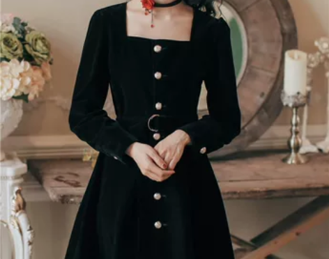 春秋小个子单排扣收腰显瘦连衣裙2020女新...