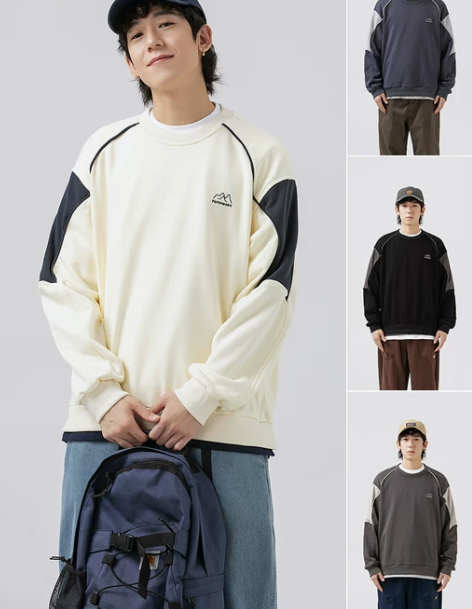 美式潮牌卫衣男士春秋季重磅拼接假两件印花高...