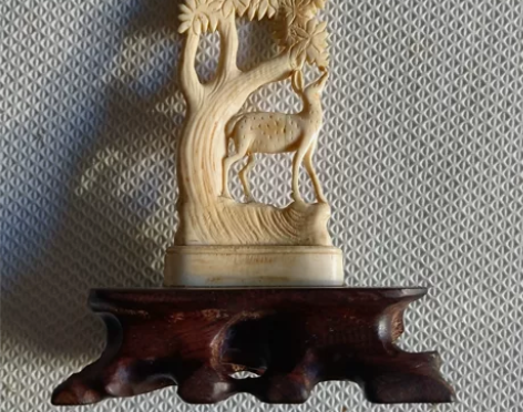 清代外销海外回流双面雕刻艺术品-*松下白鹿...