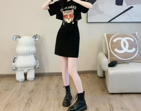 拉夏贝尔法式收腰黑色连衣裙女夏2023新款...