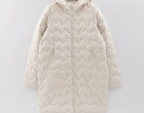 【拉】商场品牌折扣女装冬款轧花薄款显瘦连帽...