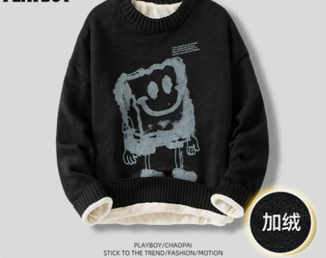 花花公子旗舰官网加绒加厚毛衣男士冬季新款美...