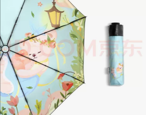 全新天堂伞遮阳伞清新插画小黑伞黑胶防晒太阳...