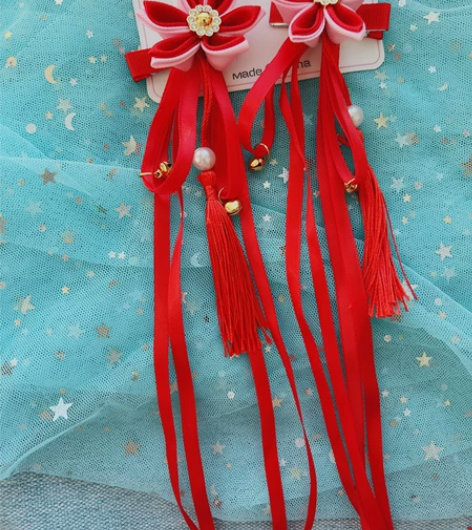 过年喜庆发卡流苏 小朋友带最好看 小朋友带...