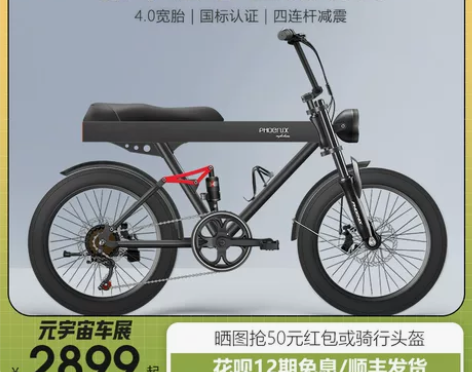 凤凰雪地助力电动自行车48v锂电池男女士轻...