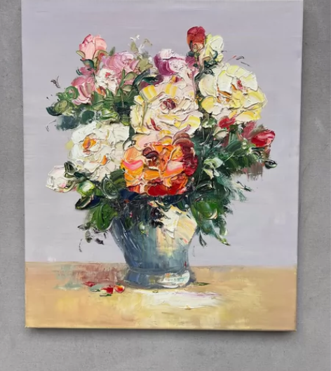 手绘油画厚油刮刀花卉客厅落地装饰画餐厅挂画...