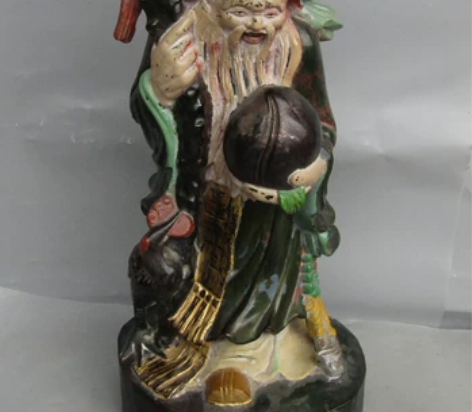 【八十年代福州木胎漆器寿星像摆件】：高48...