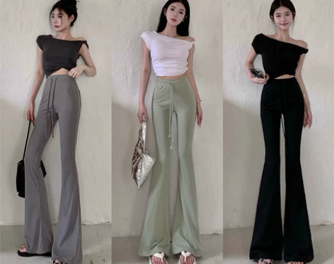 扭结不规则短袖t恤新款女夏季高腰抽绳微喇叭...