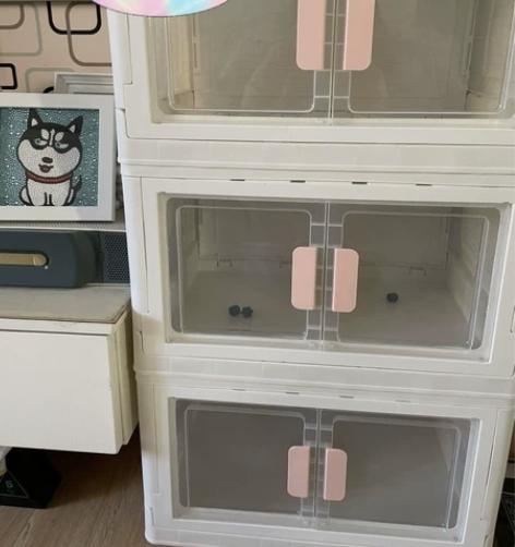 便宜处理免安装透明双开门折叠箱收纳柜子塑料...