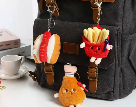 可爱热狗汉堡薯条毛绒钥匙扣卡通鸡腿挂件精品...