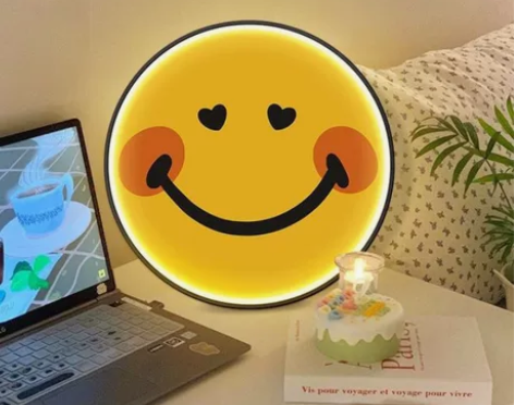 笑脸卧室装饰画led灯画北欧ins风圆形玄...