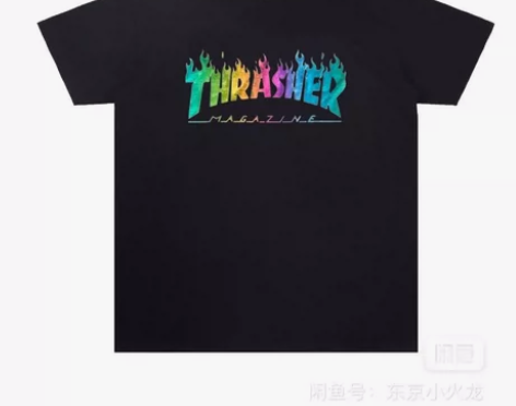 全新thrasher短袖 炫彩镭射印花字母...