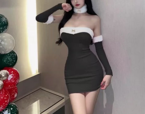 纯欲风主播裙子圣诞节辣妹性感抹胸连衣裙女秋...