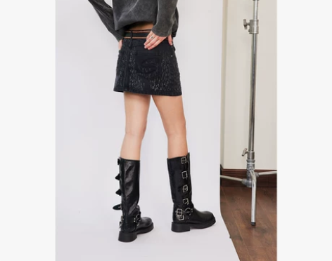 NEW限时9折 原创复古做旧破洞牛仔半身裙...