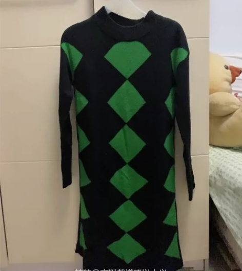 复古，港风，大菱形毛衣长裙，港风，长度到膝...